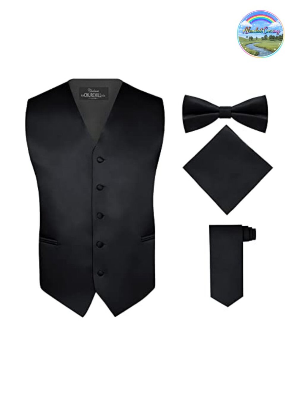 Men's 4-Piece Satin Vest Set Bow Tie Neck Tie Pocket Hankie